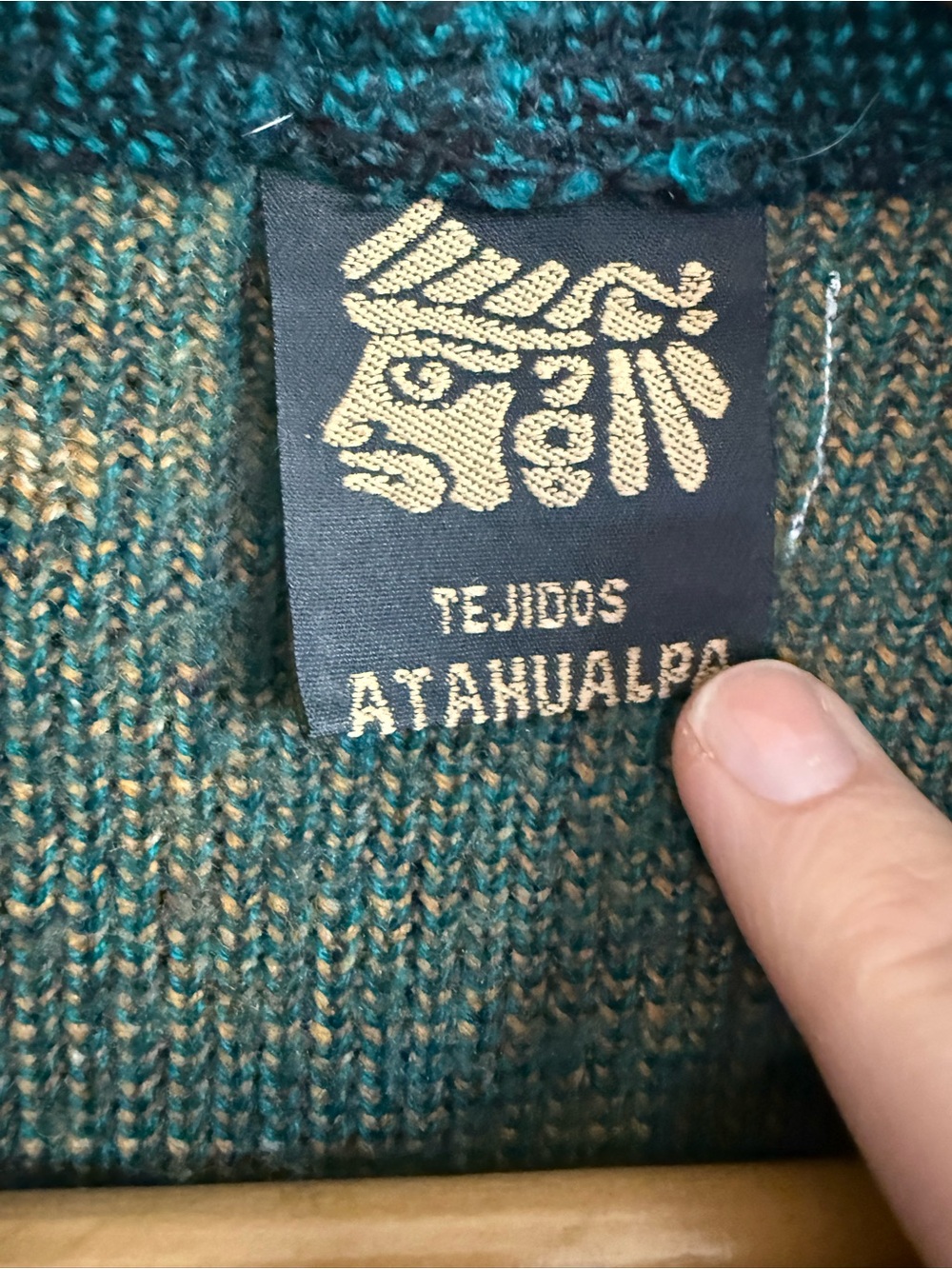 Textured Teal 100% Wool Knit Sweater Horse Detail - Picture 5 of 5